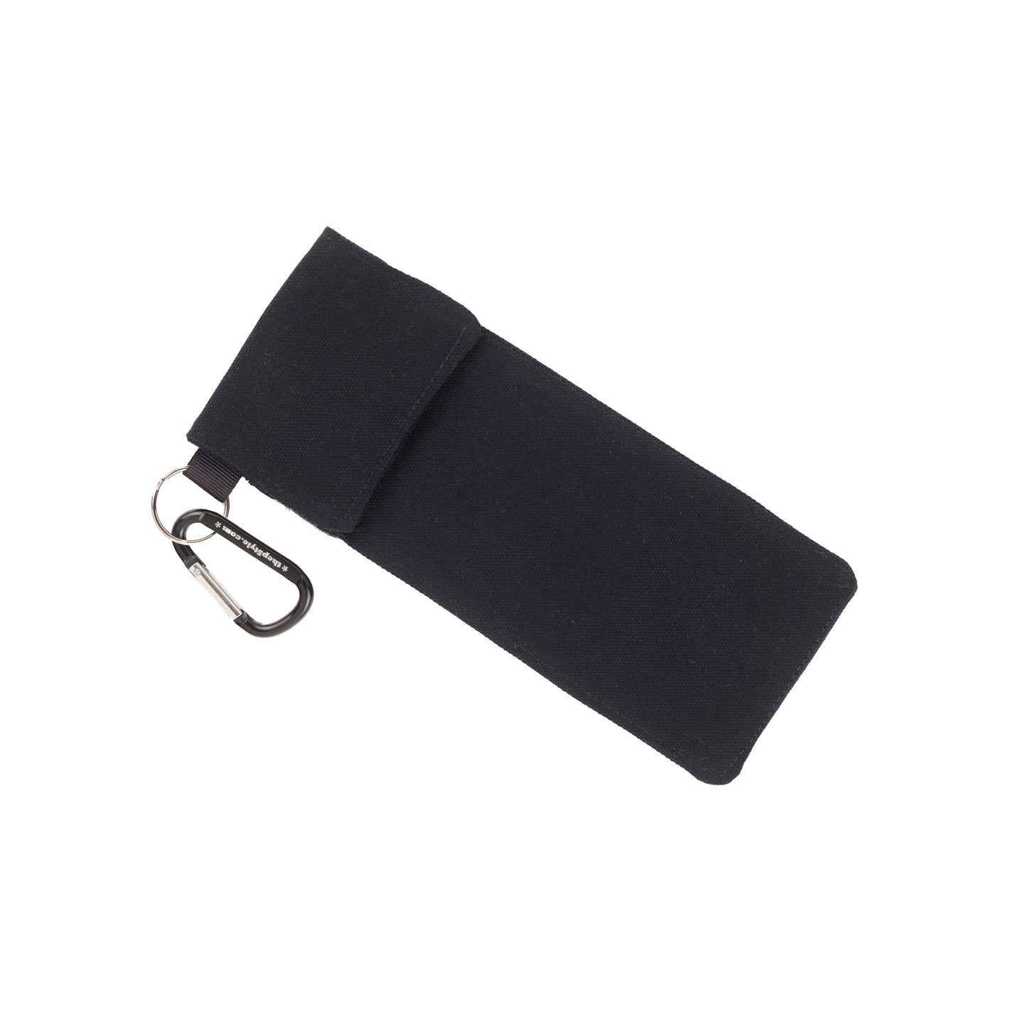 This vintage pCase is all black fabric with a black ribbon and black carabiner. 