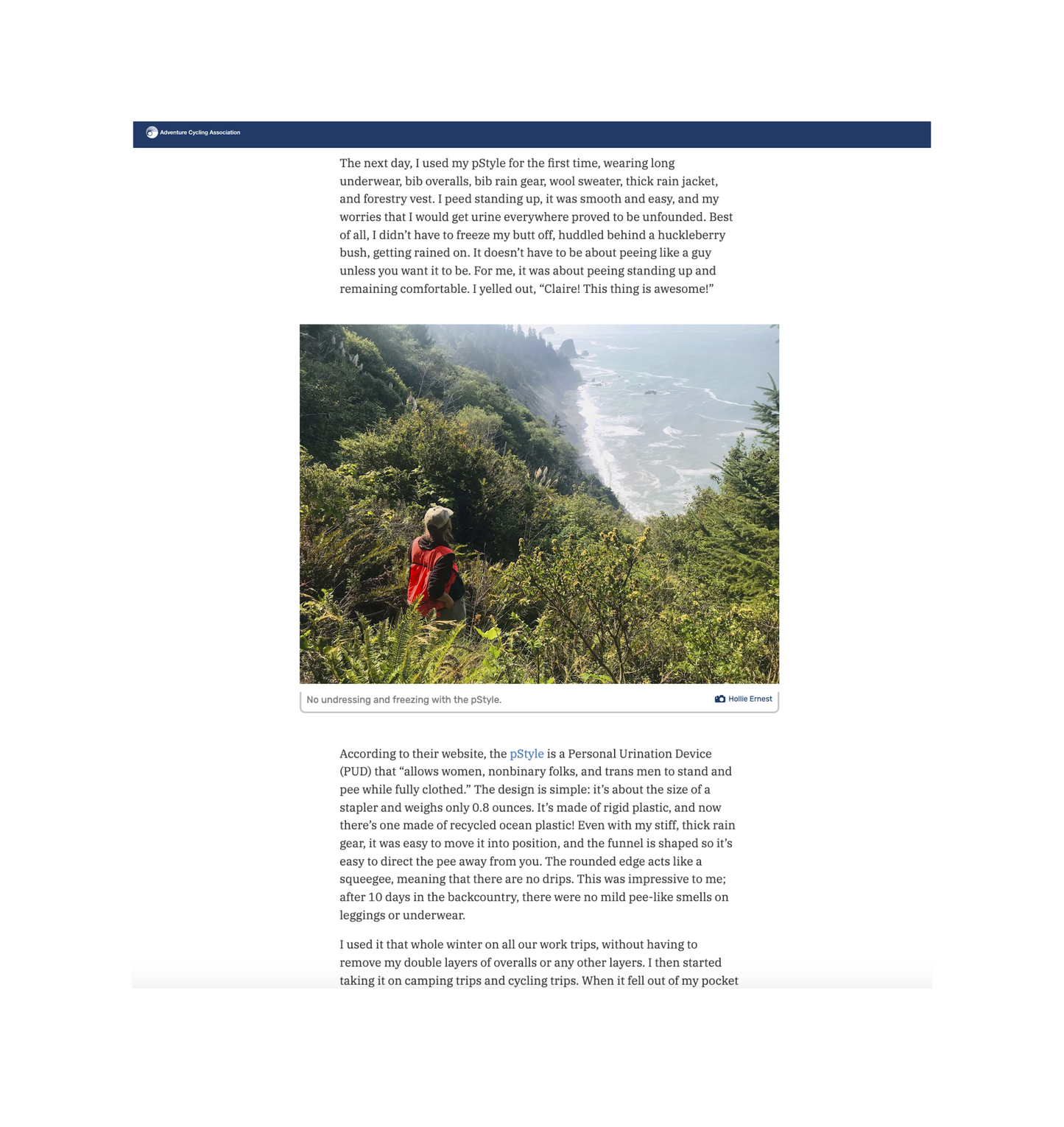 Screenshot of an article from Adventure Cycling. 