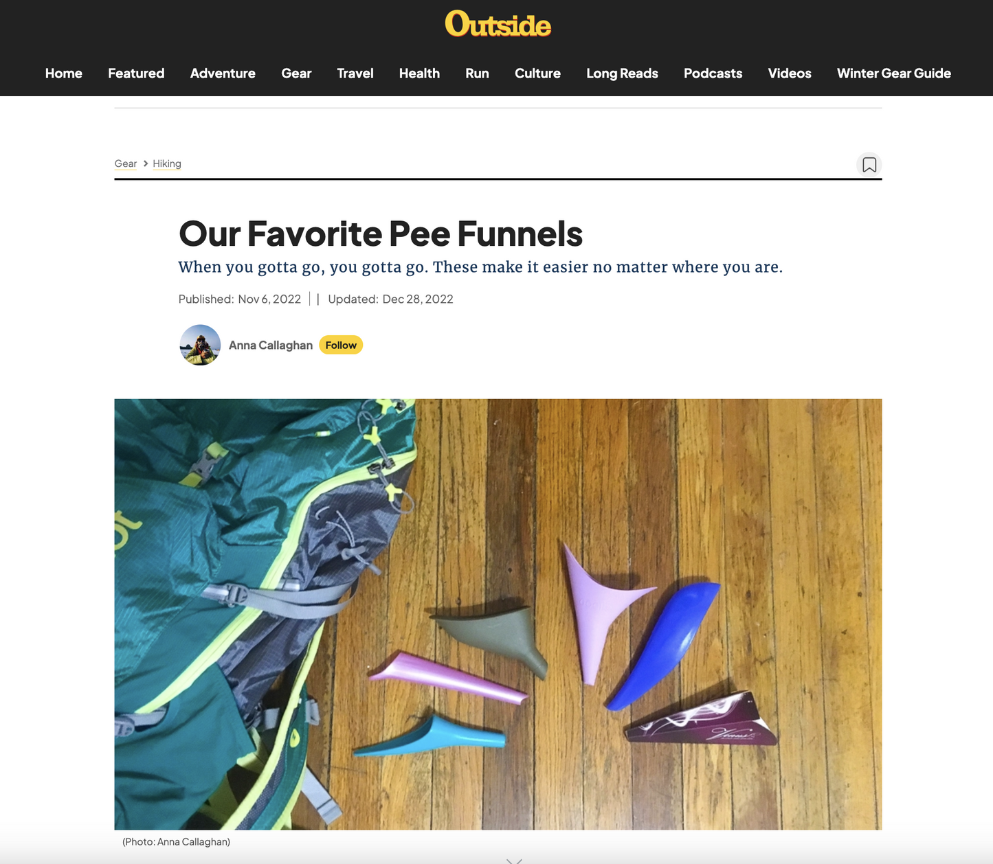 Screenshot of an article from Outside magazine.