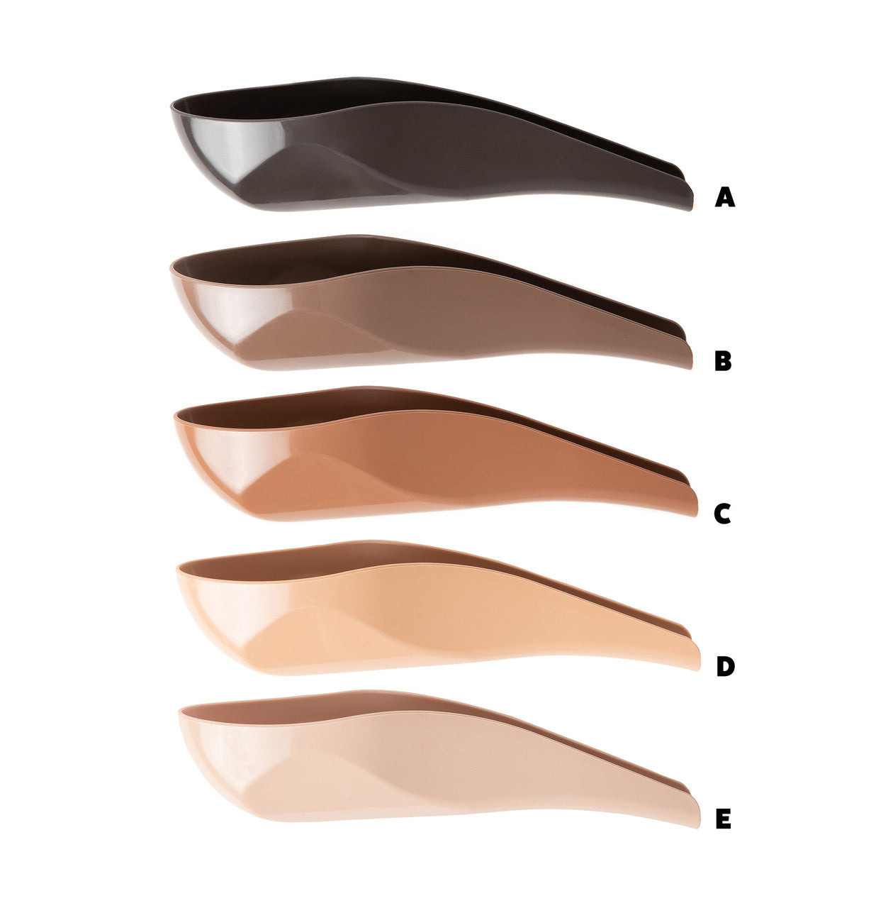Five Skin Tone pStyles vertically arranged in order from darkest on top to lightest at the bottom. Skin Tone A is the darkest, B, C, and D get progressively lighter, and Skin Tone E is the lightest. 